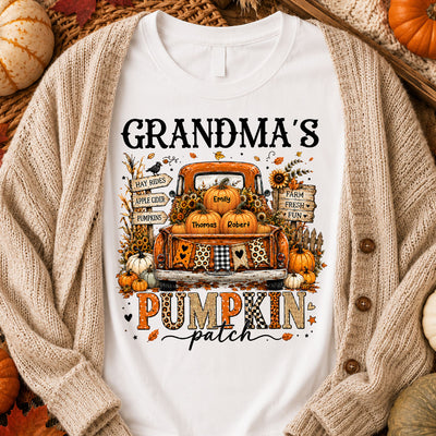 Fall Season Halloween Grandma Pumpkin Patch Truck - Personalized Shirt - Fall Halloween Shirt For Grandma