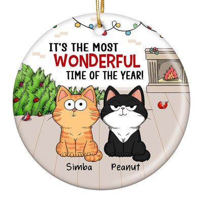 Most Wonderful Time Of The Year Funny Cats Expressions Personalized Circle Ornament
