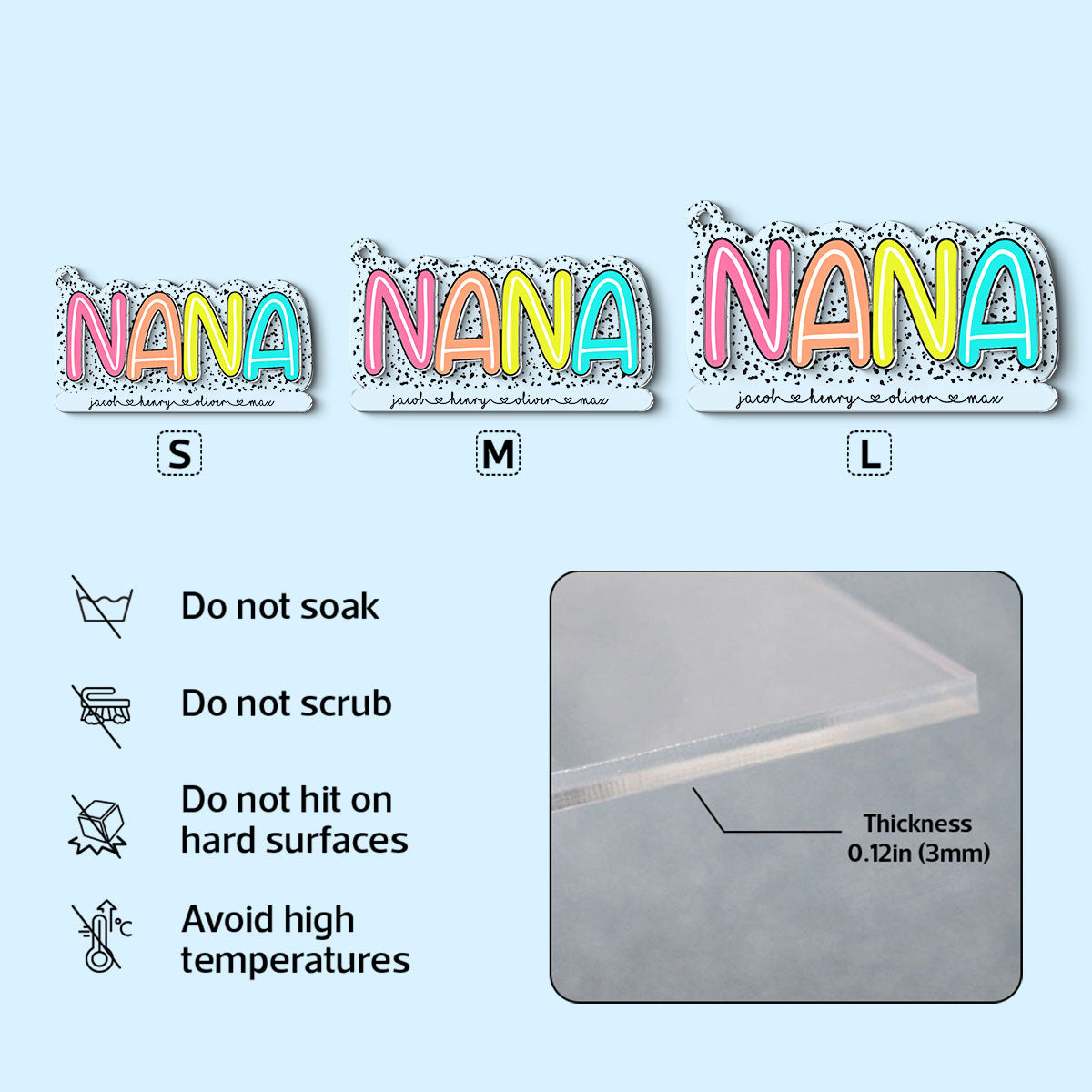 Grandma Mom With Kids Names Colorful Pattern Personalized 2-Layer Acrylic Keychain