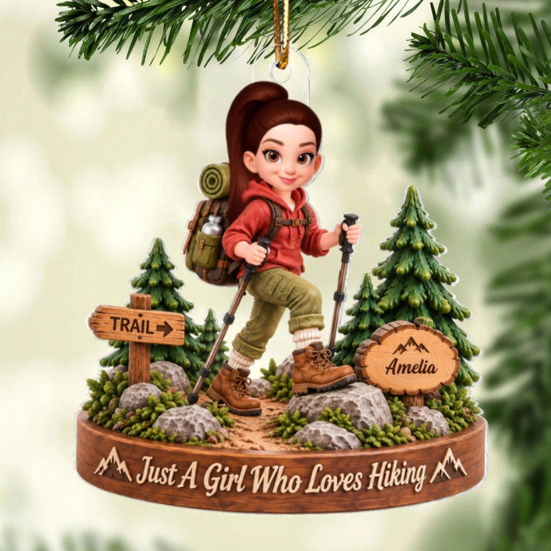 Just a Girl Who Loves Hiking - Personalized Acrylic Ornament - Christmas Gift for Daughter, Granddaughter