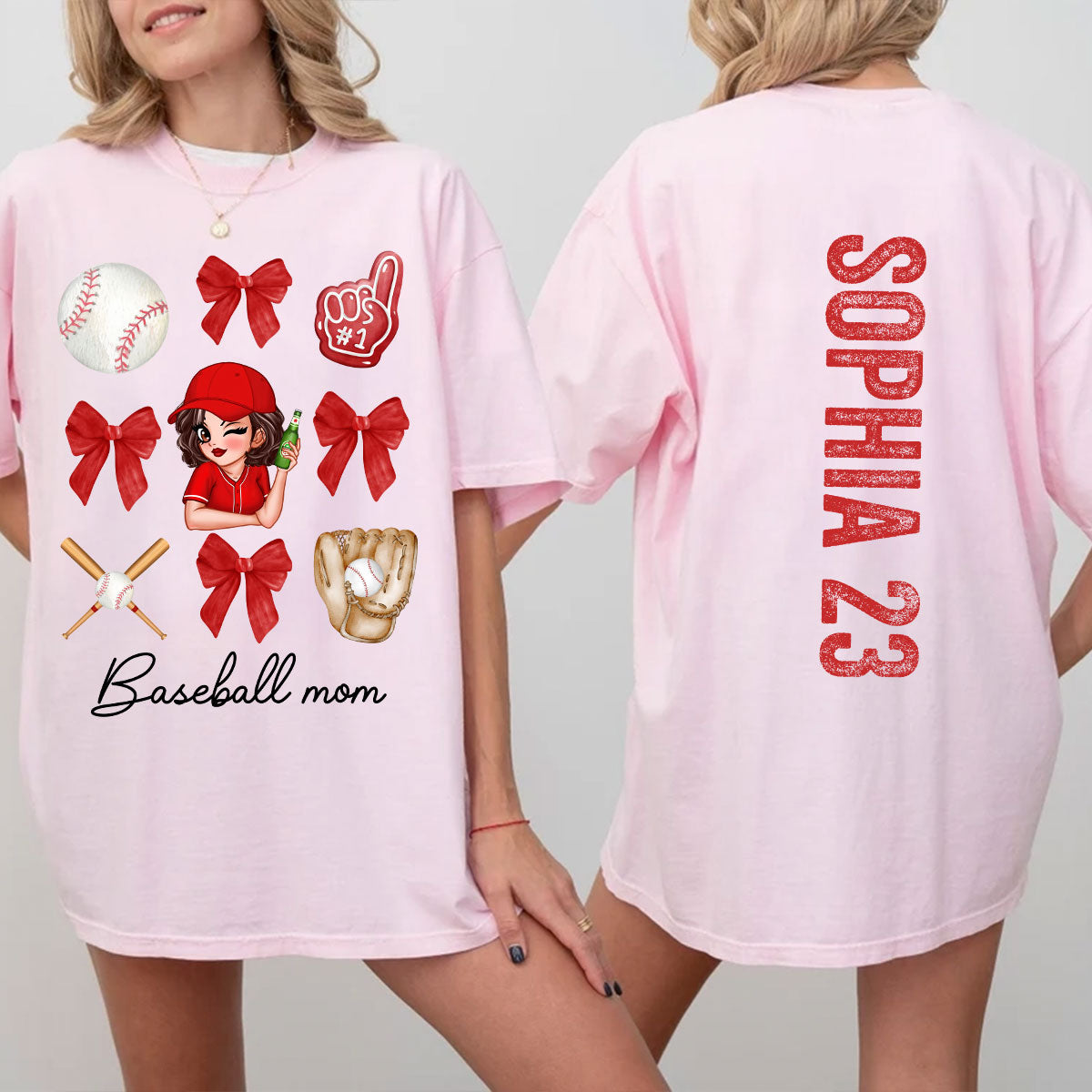 Baseball Mom Coquette Personalized Shirt, Baseball Girlfriend Sister Tee
