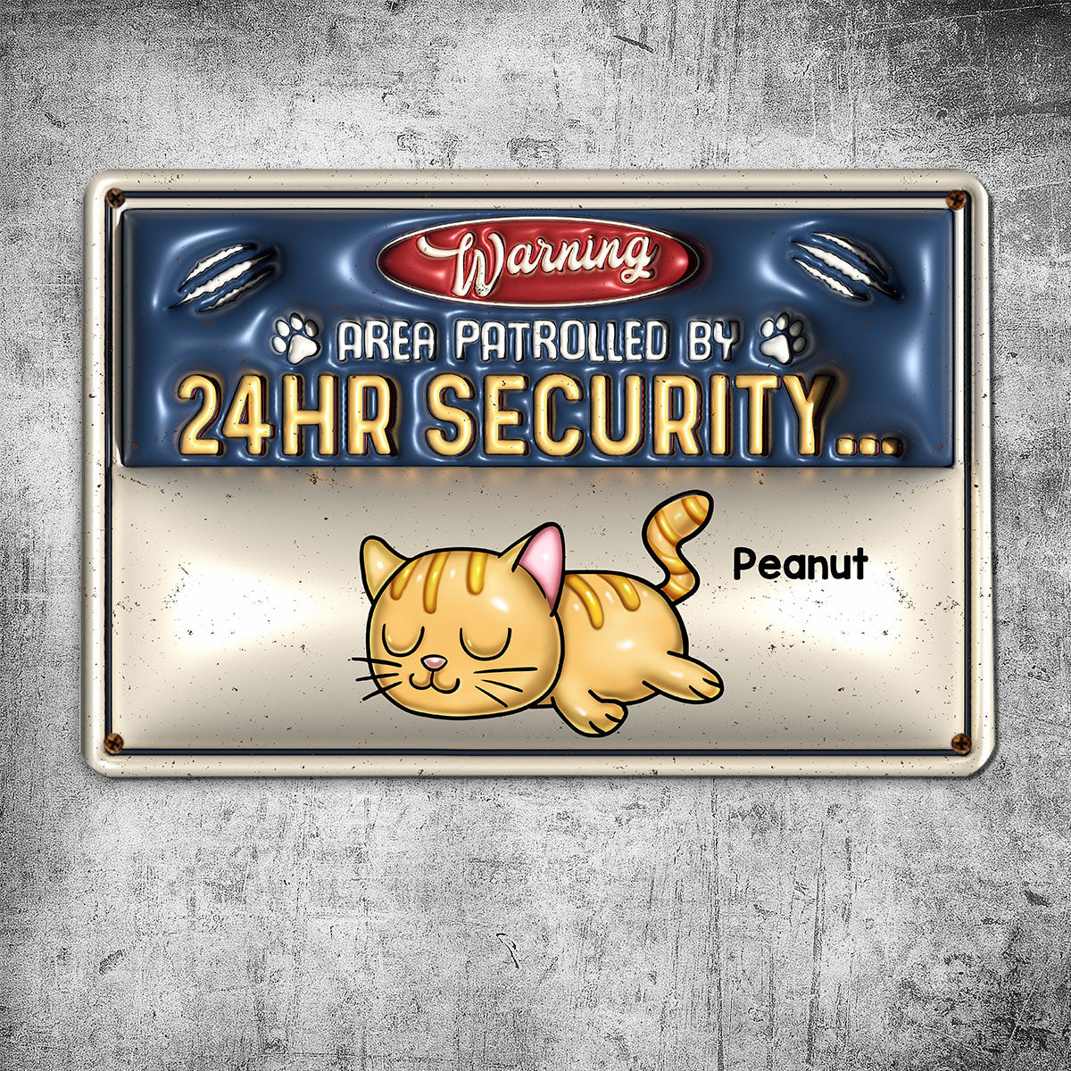 Warning Area Patrolled By Cute Sleeping Cats Personalized 3D Inflated Metal Sign, Gift for Cat Mom, Cat Dad, Cat Lovers