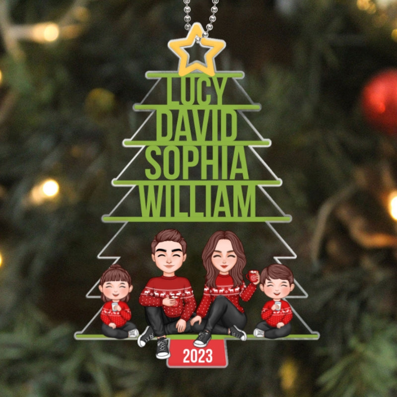 Family Christmas Green Tree Personalized Acrylic Ornament