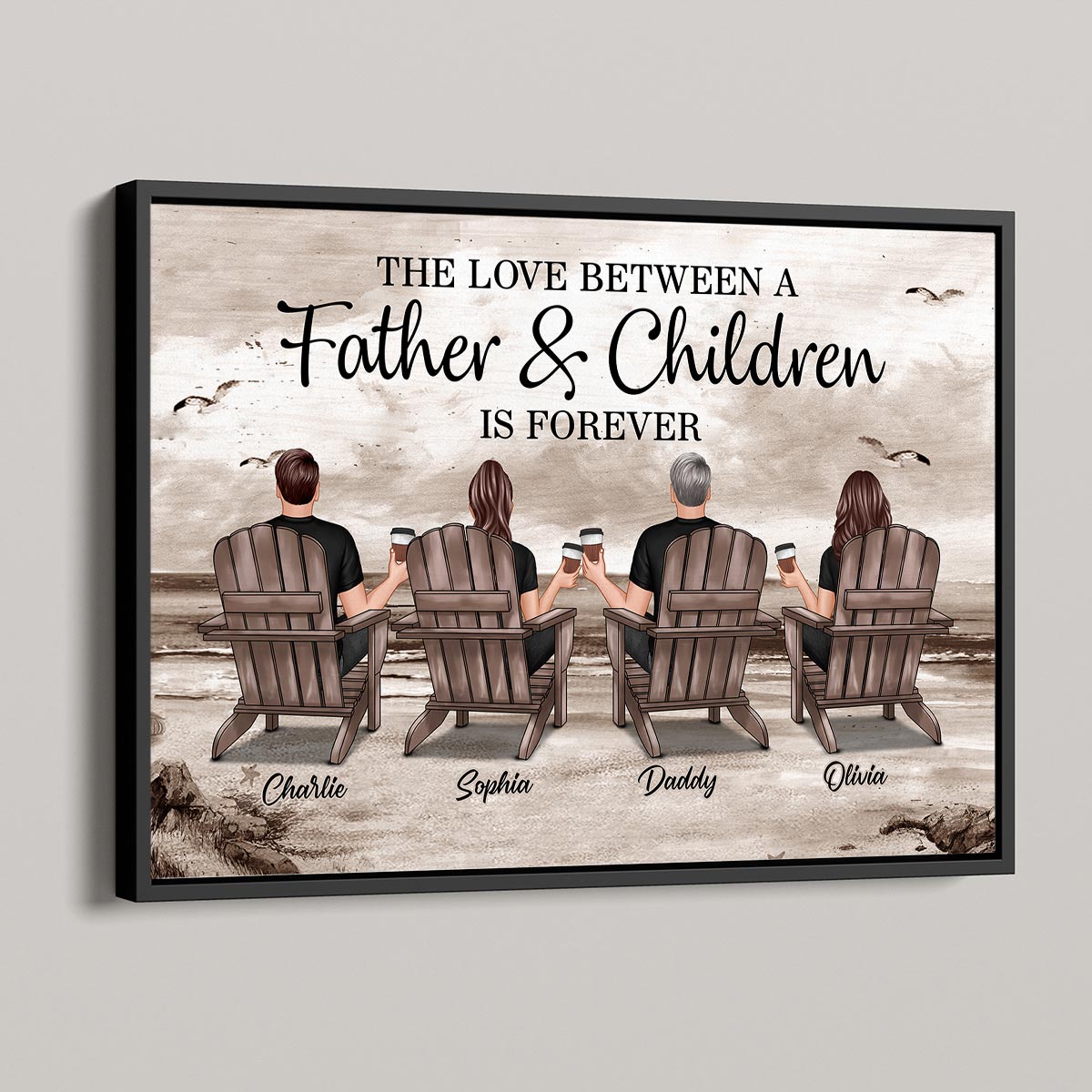 Dad And Sons Daughters Retro Vintage Beach Landscape Personalized Horizontal Poster