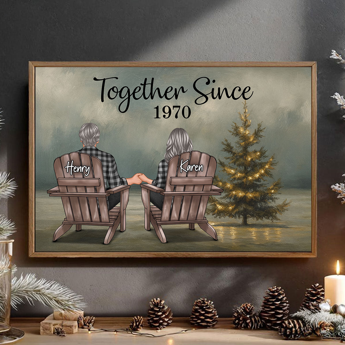 Beach Landscape Christmas Tree Eternal Love Couple - Personalized Poster - Christmas Gift for him, Gift for her