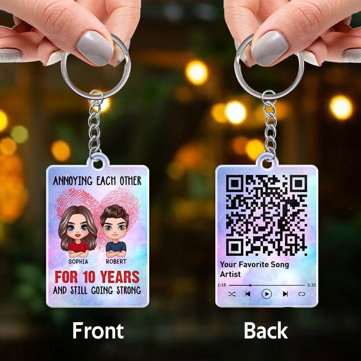 Doll Couple Annoying Each Other For Years Favorite Song Scannable QR Code Personalized Acrylic Keychain