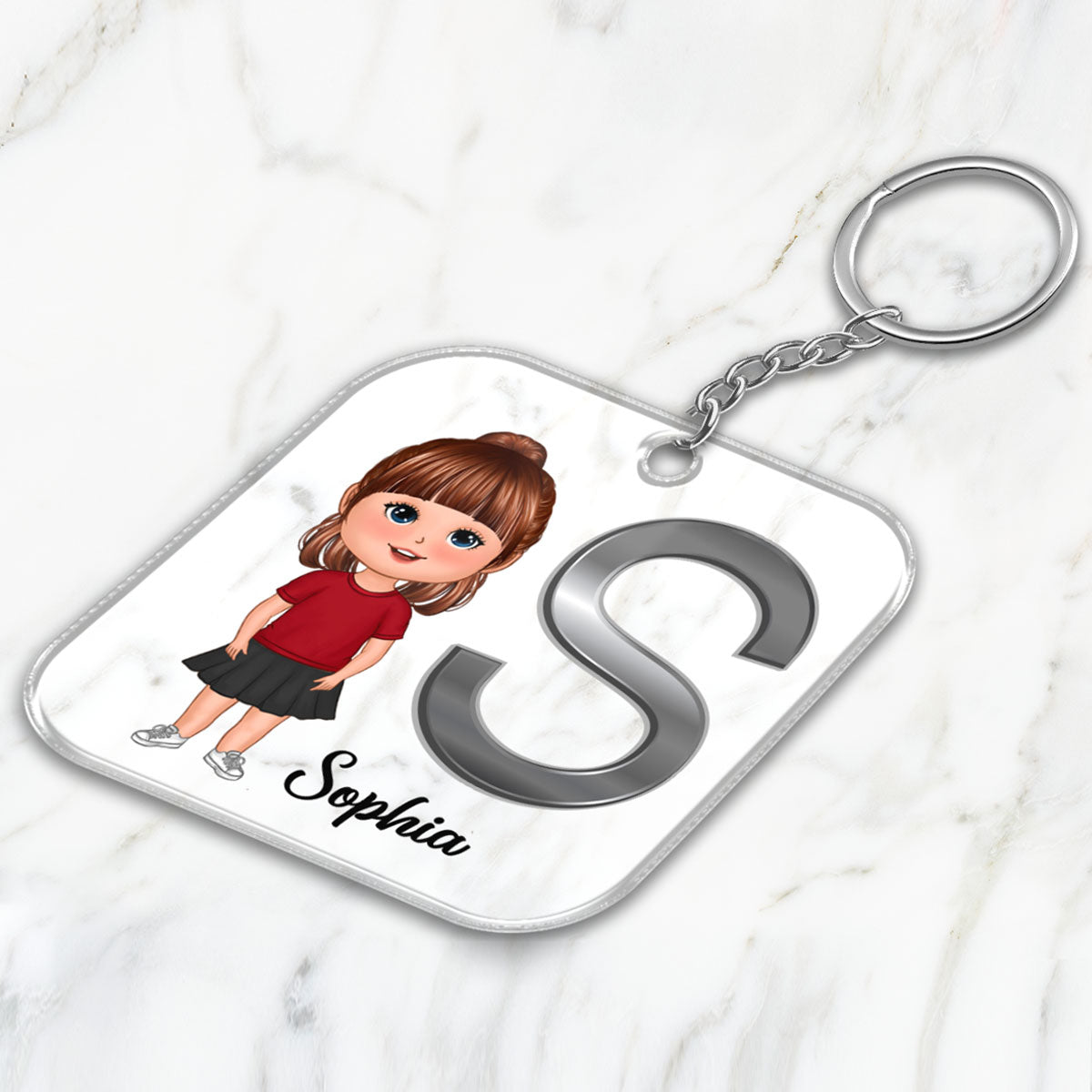 Custom Character & Initial Name Birthday Gift For Family Friends Personalized Acrylic Keychain