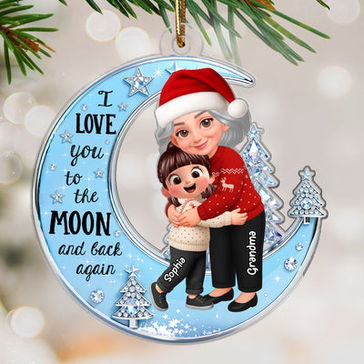 3D Shining Effect Grandma Grandkid On Moon - Personalized Acrylic Ornament - Gift For Granddaughter, Grandson