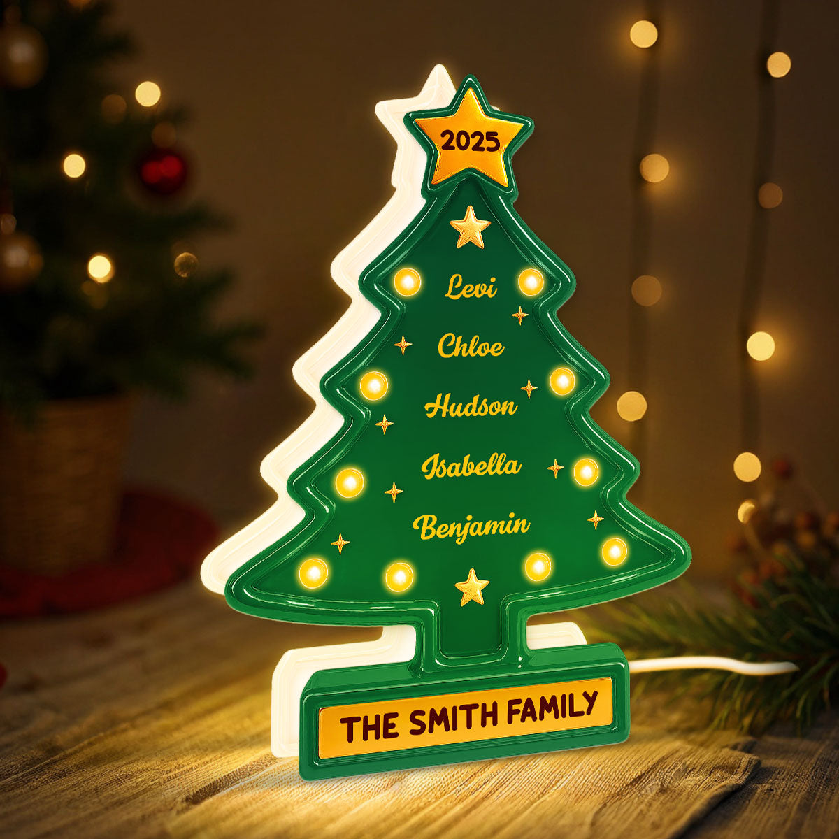 3D Effect Christmas Tree Marquee Texture Family Members Names Personalized LED Light Box