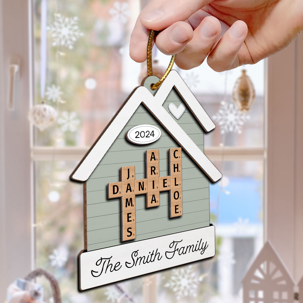 House Shaped Family Names Puzzle Crossword Personalized 2-Layer Wooden Ornament, Christmas Gift For Family