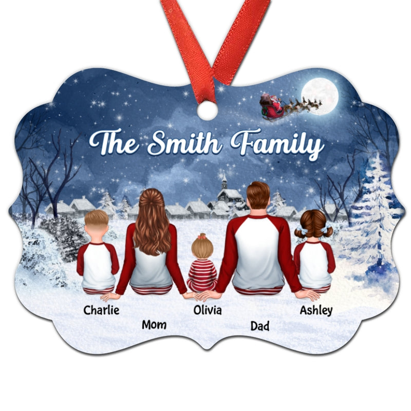 Family Pajamas In Snow Santa Sleigh Personalized Christmas Ornament