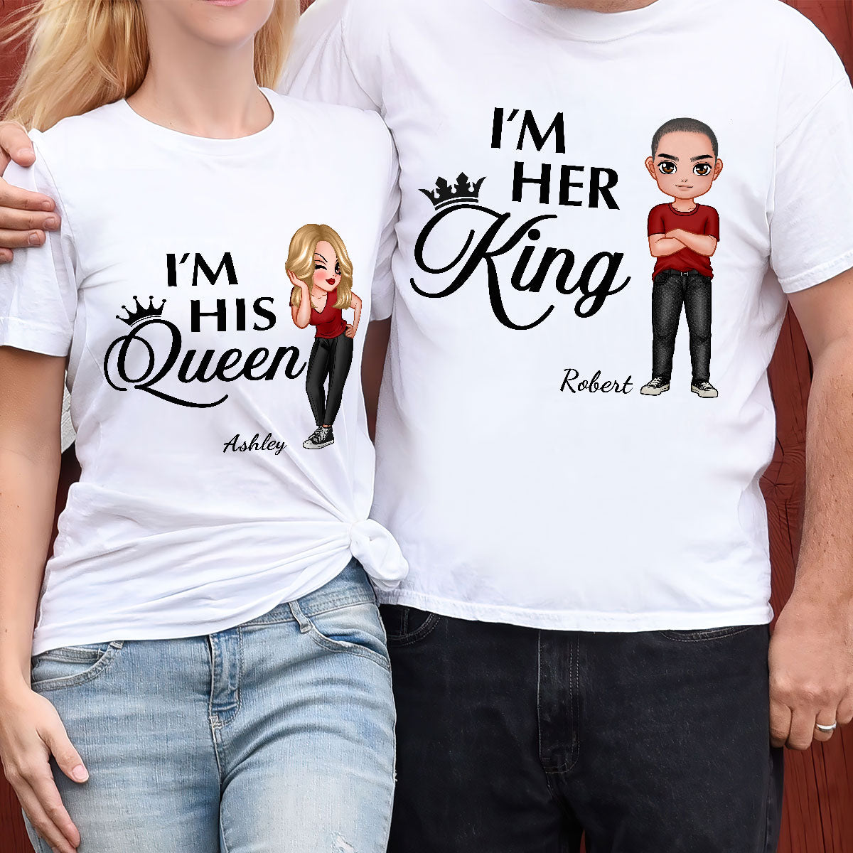 Her King His Queen Valentine‘s Day Gift For Couple Personalized Matching Shirts [Set of 2 Shirts]