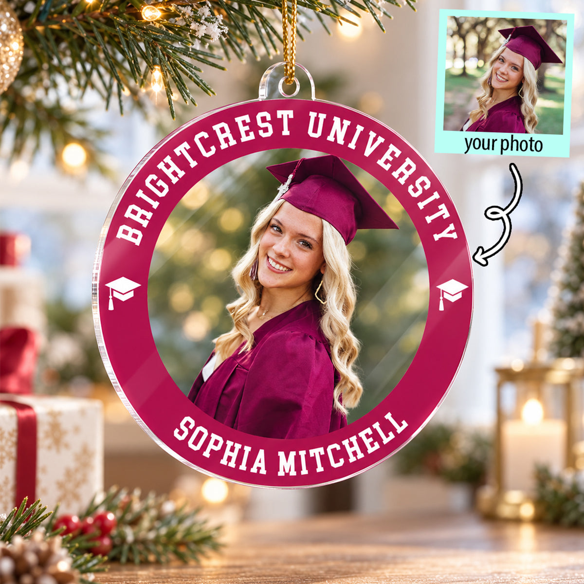 Custom Photo Senior Graduation - Personalized Acrylic Ornament - Senior Keepsake, Christmas Gift for Daughter, Son, Grandkids