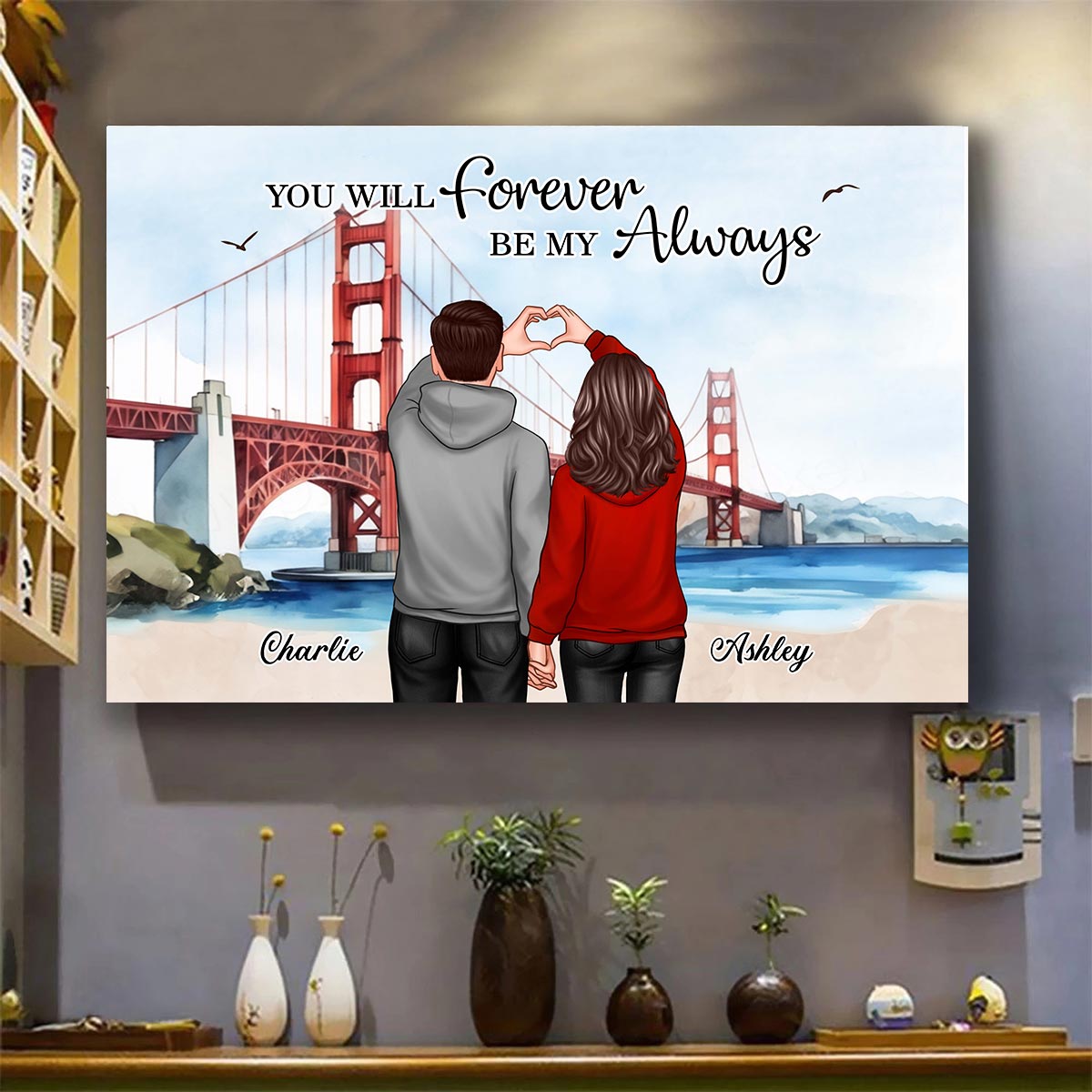 Personalized Couple Bridge Landscape Poster,  Gift, Anniversary Gift for Couples