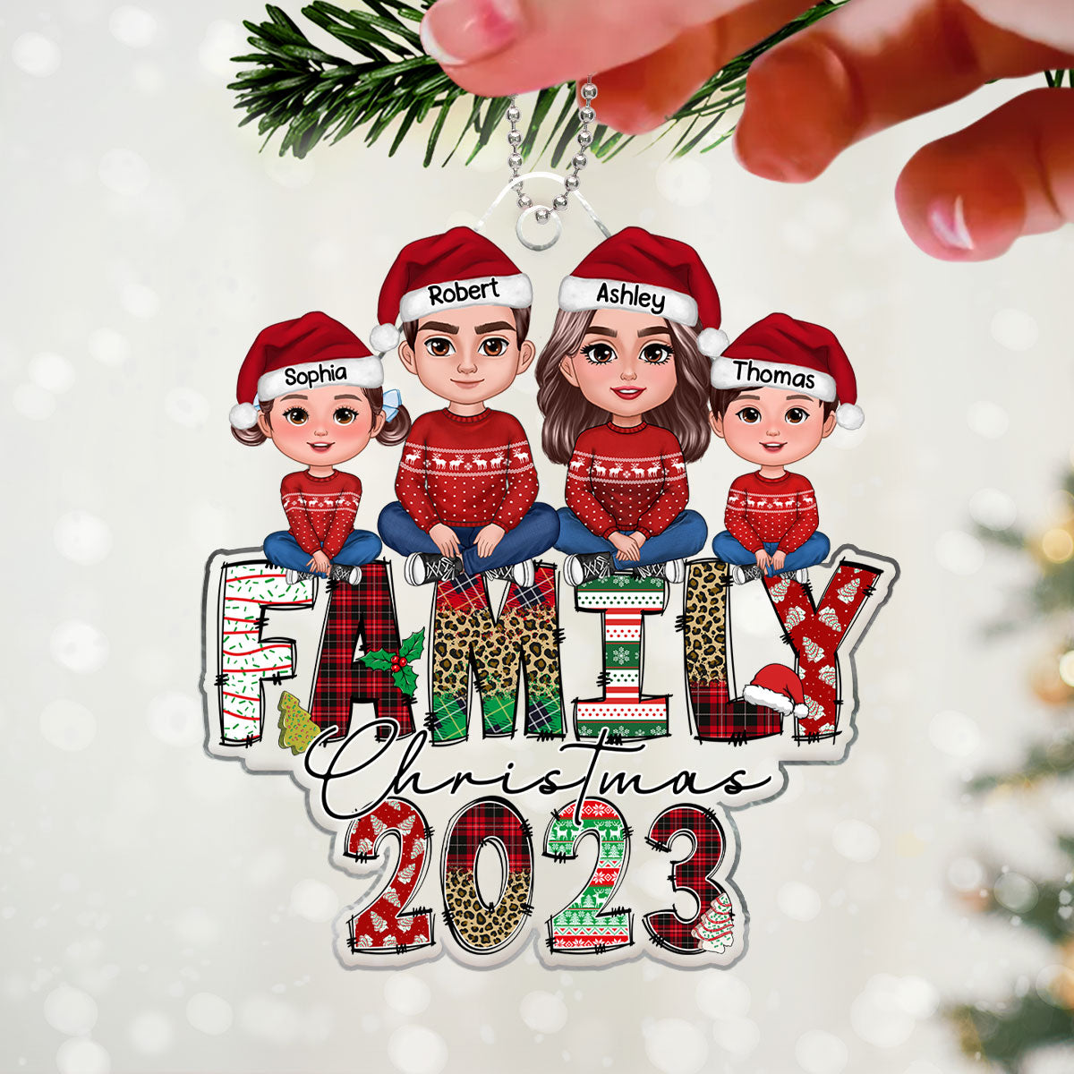 Family Christmas 2023 Doodle Letter Personalized Acrylic Ornament