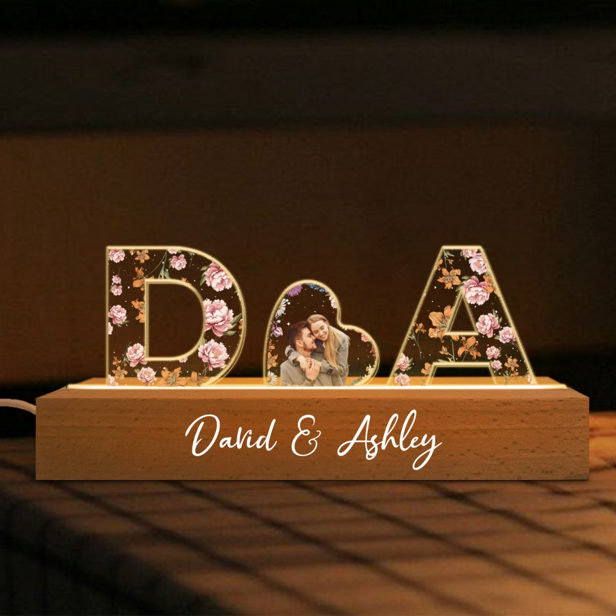 Initial Letters Couple Birth Month Custom Flower Printed LED Night Light, Anniversary  Gift for her & for him, Photo Upload