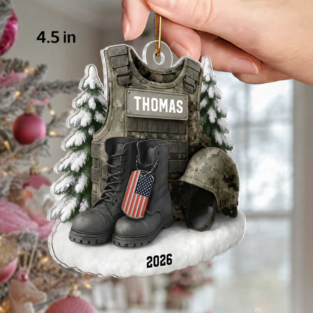 3D Effect Military Uniform Boots And Helmet - Personalized Acrylic Ornament