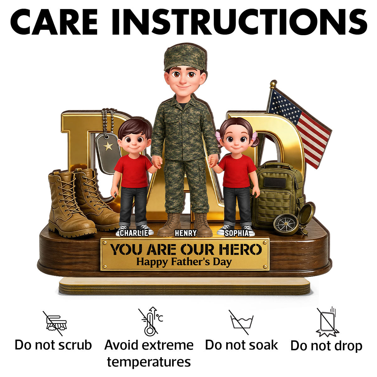 Proud American Millitary Dad - Personalized 2-Layered Wooden Plaque - Father's Day Gift For Dad, Husband