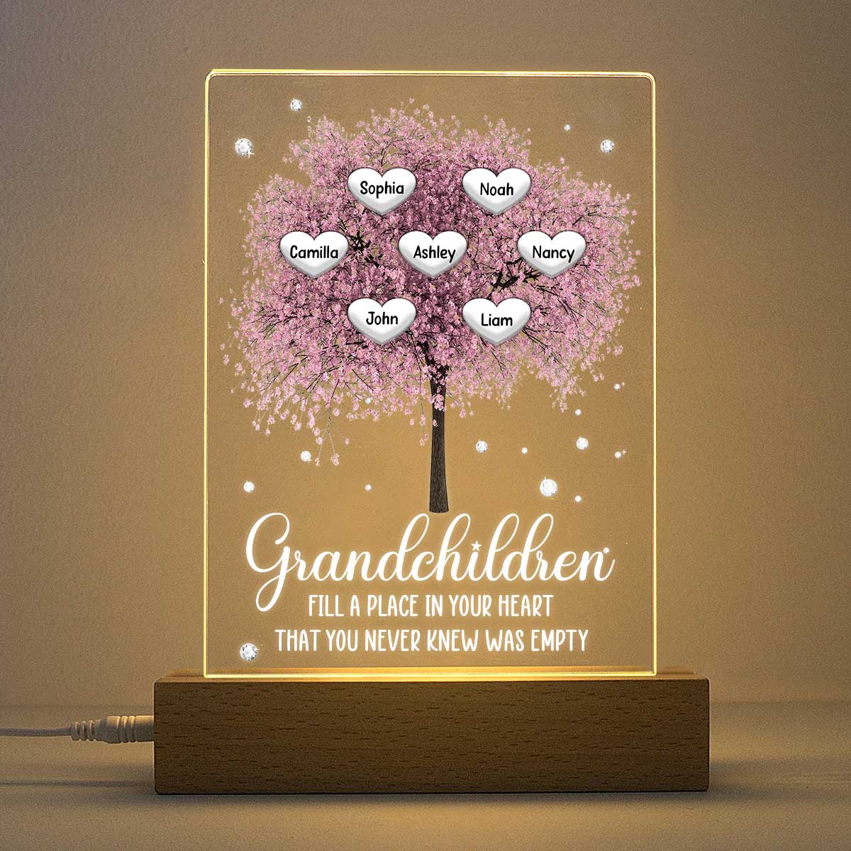 Grandkids Name Blossom Tree Personalized Rectangle Acrylic Plaque With LED Night Light