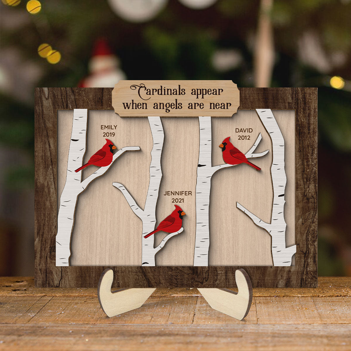 Cardinal Birch Tree Memorial Personalized 2-Layer Wooden Plaque