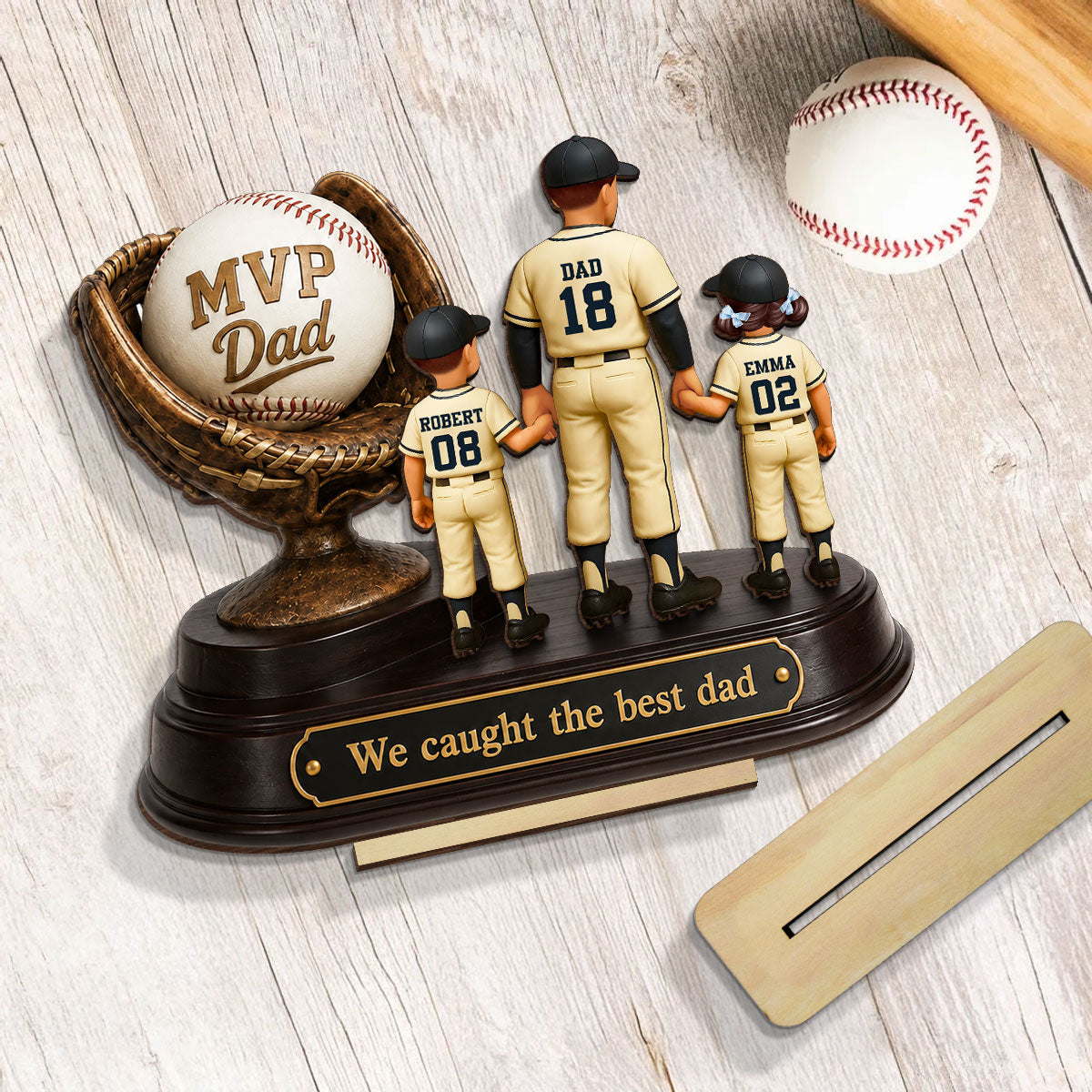 We Caught the Best Dad Baseball Trophy - Personalized 2-Layered Wooden Plaque - Father's Day Gift for Dad, Husband