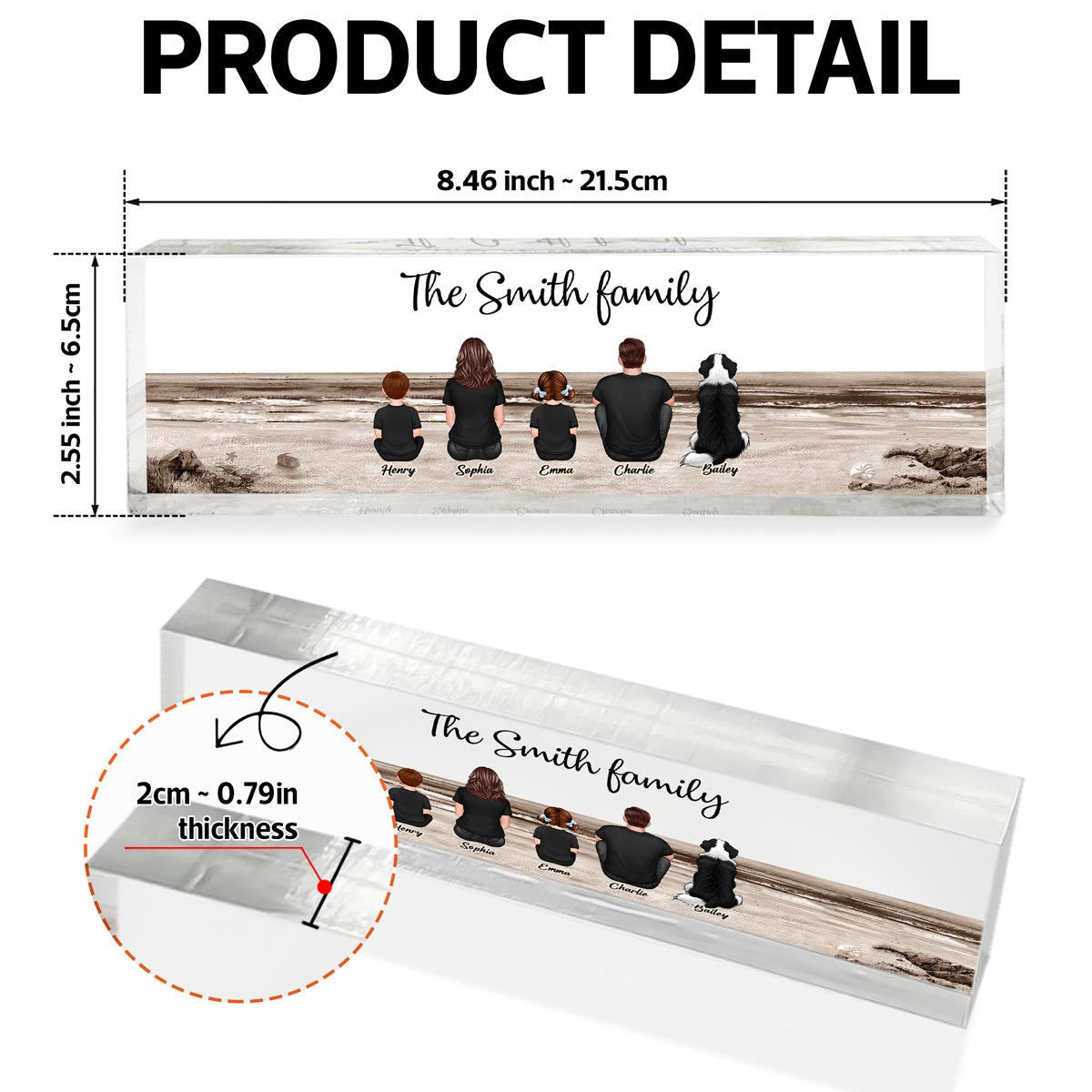 Family Sitting Back View Retro Vintage Beach Personalized Acrylic Desk Name Plate