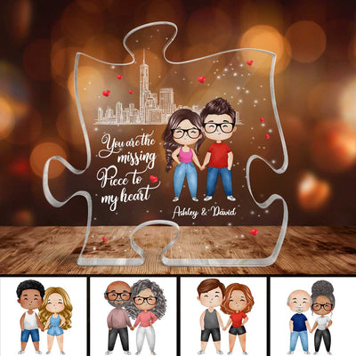 The Missing Piece To My Heart Watercolor Couple Personalized Puzzle Acrylic Plaque