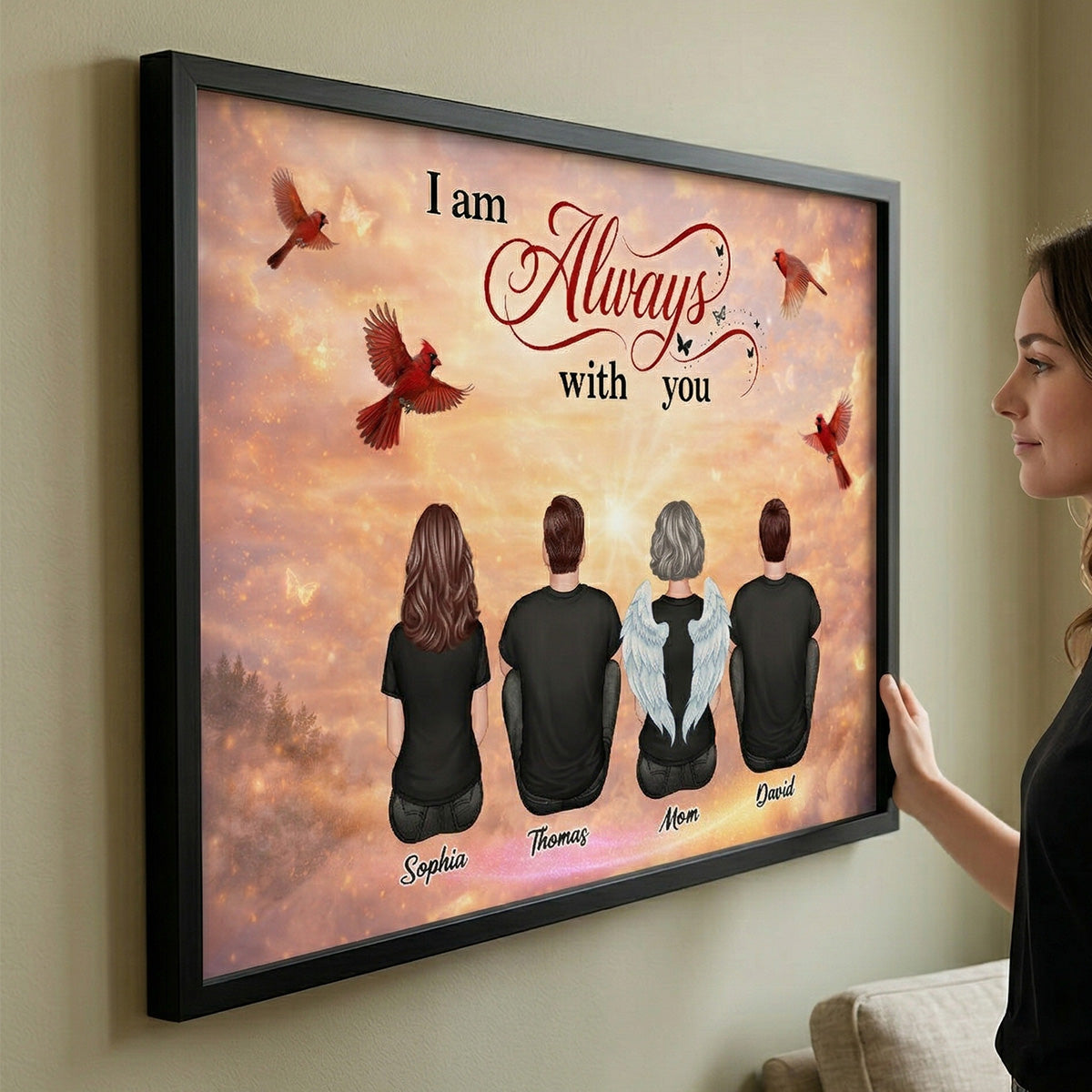 Cardinal Heaven Sky Family Memorial Always With You - Personalized Poster - Gift For Memorial, Sympathy Gift, Remembrance Gift