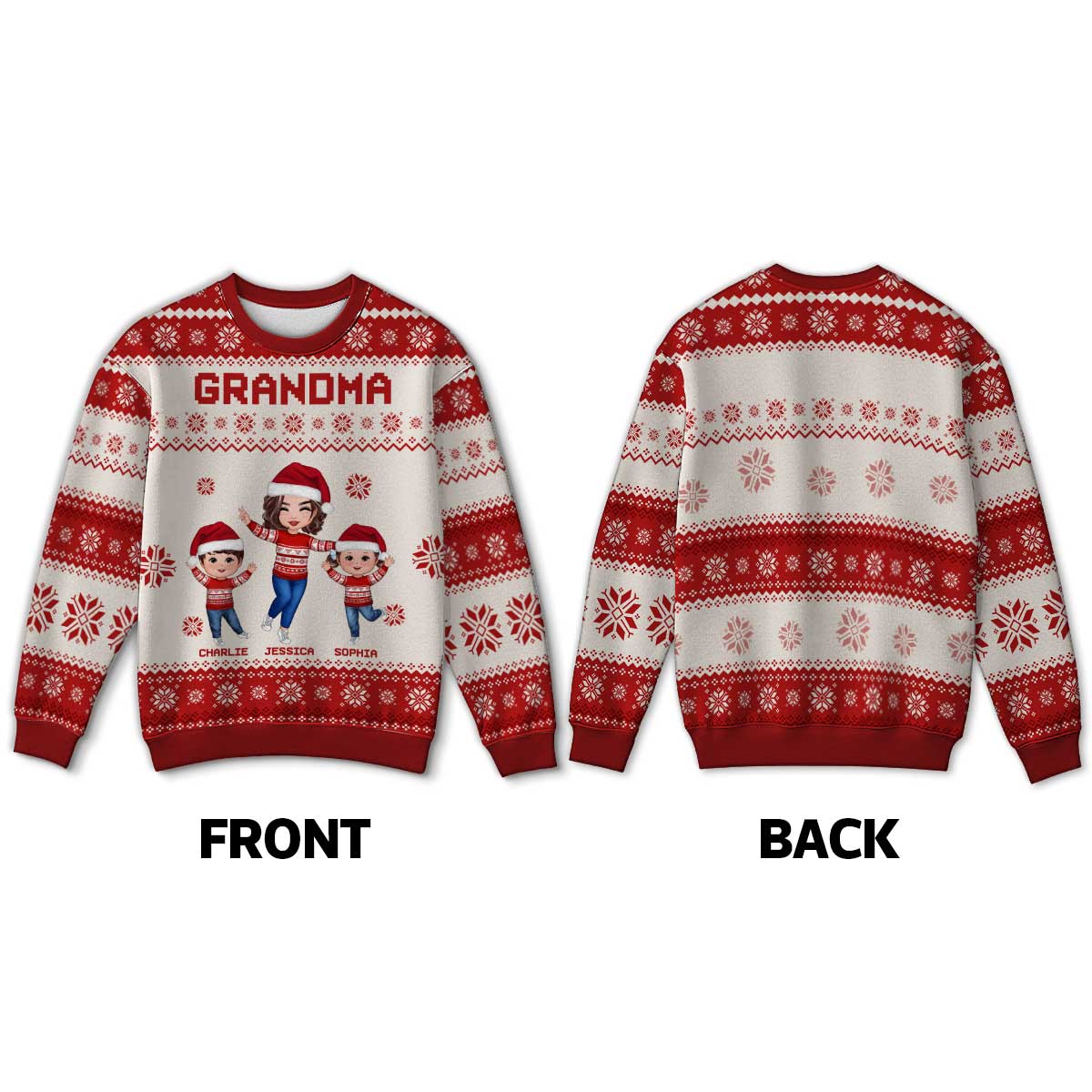 Happy Grandma Grandkids Personalized Faux Knitting Ugly Sweater, Gift For Grandma