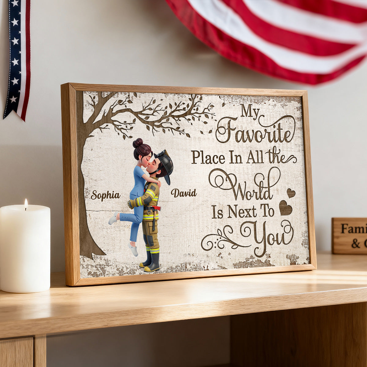 Eternal Love Proud Hero Couple Hugging Kissing Under Tree - Personalized Poster - Valentine's Day Gift For Couple, For Him, For Her, Nurse, Police, Firefighter, Army