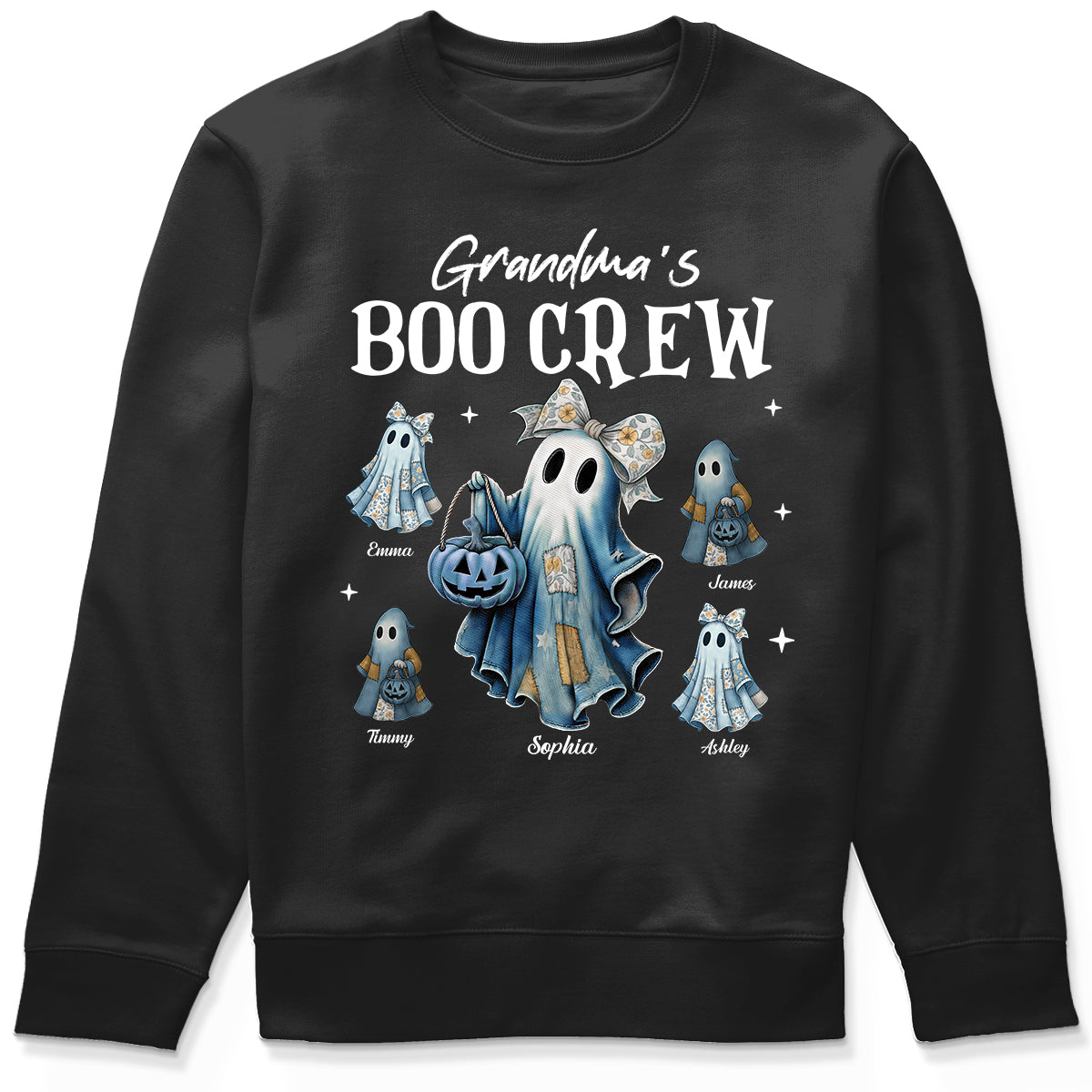Grandma's Boo Crew Retro Patchwork Style Personalized Halloween Shirt