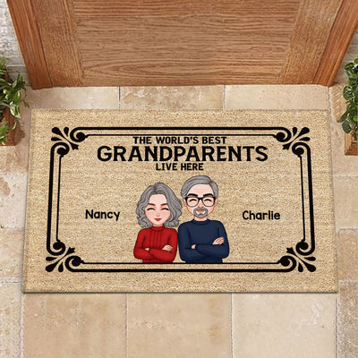 The World‘s Best Grandparents Grandpa Grandma Live Here Personalized Doormat