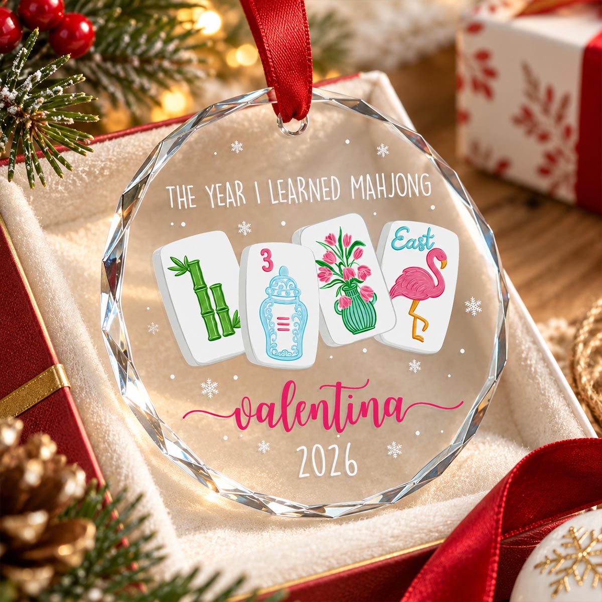 The Year I Learned Mahjong - Personalized Glass Ornament - Funny Mahjong Group Gift, Christmas Gift For Mahjong Club 2026