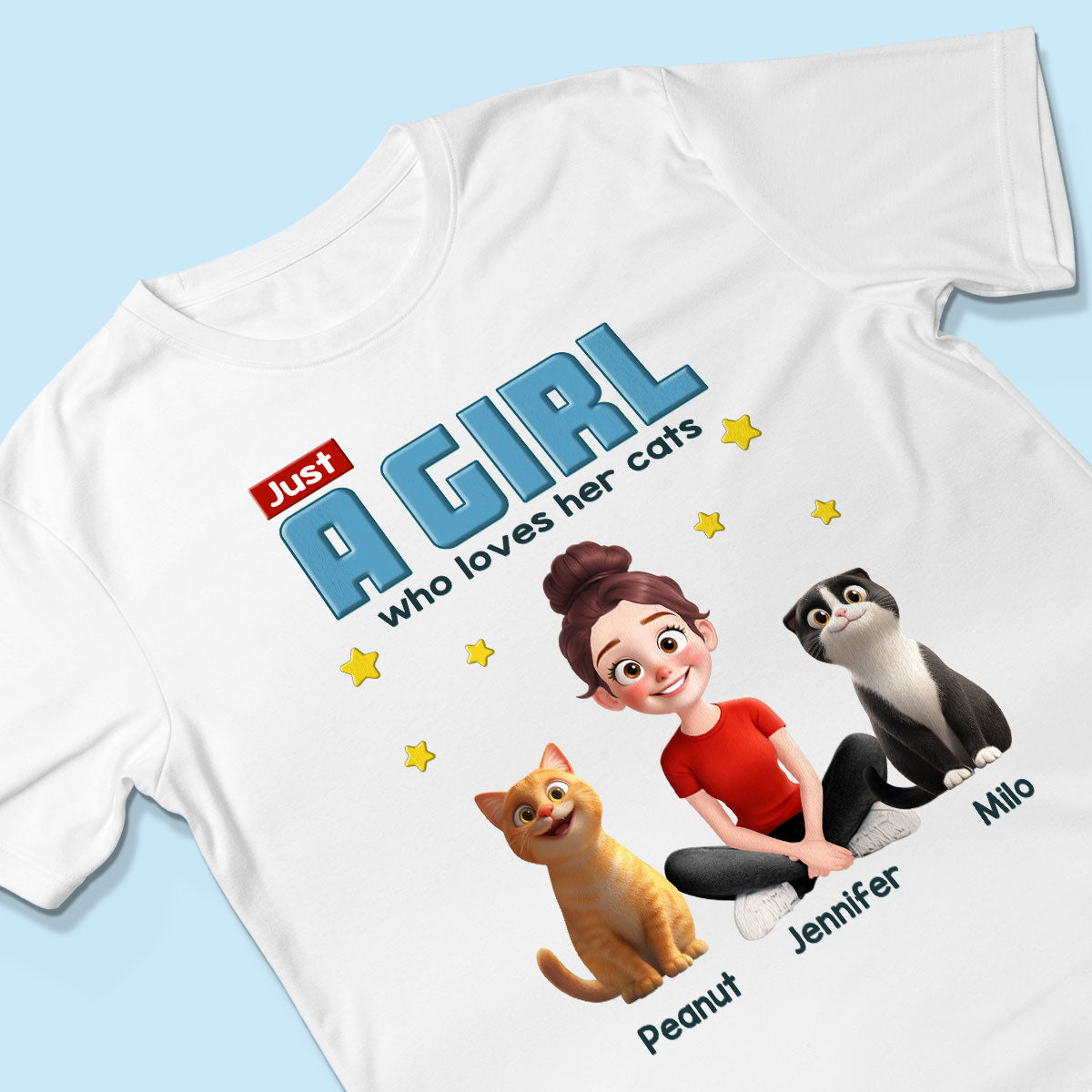 Just A Girl Who Loves Her Cat Cartoon Funny Cats Personalized Shirt