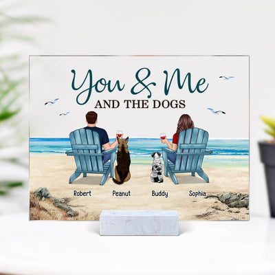 You Me & The Dogs Back View Couple Beach Landscape Personalized Acrylic Plaque