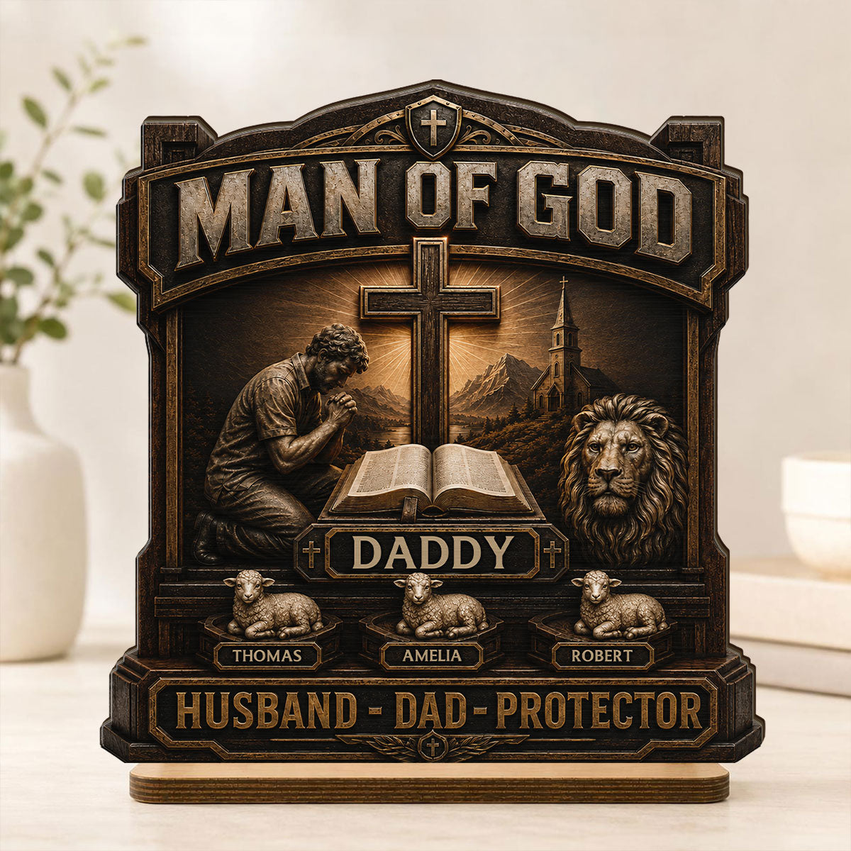 Man Of God - Personalized 2-Layered Wooden Plaque - Father's Day Gift For Dad, Husband, Grandpa, Christian Dad