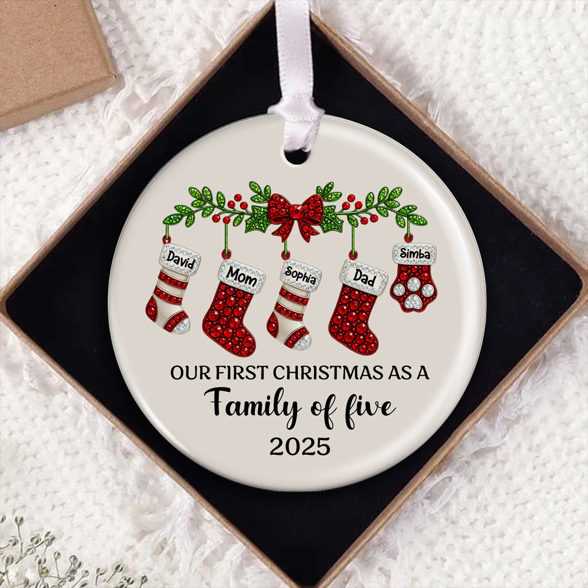 Our First Christmas as a Family, Baby 1st Christmas 3D Crystal Effect - Personalized Ceramic Ornament - Heartwarming Christmas Keepsake