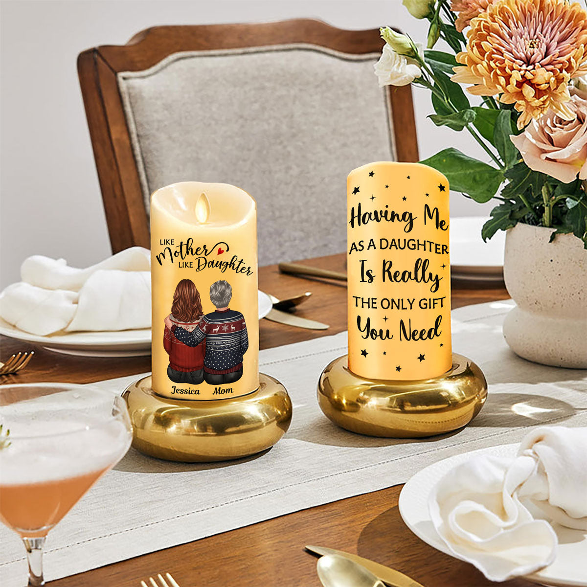 Having Me As Your Daughter Son Personalized LED Candle, Christmas Gift For Mom