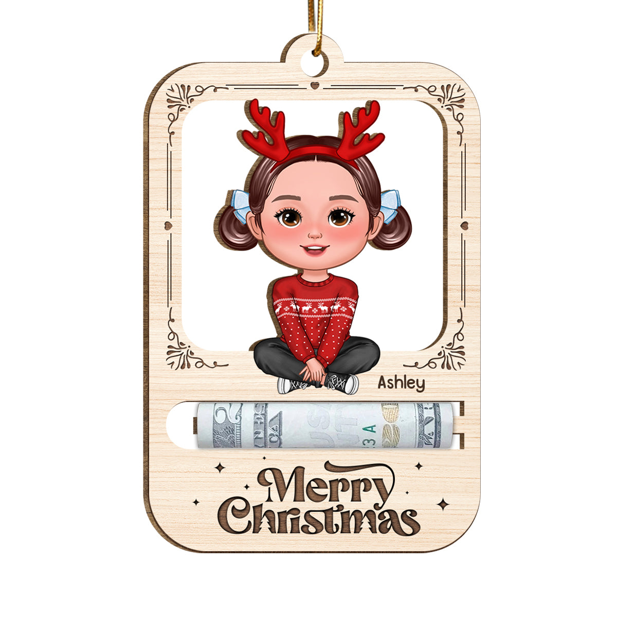 Merry Christmas Cute Kid Personalized Holiday Money Holder Ornament