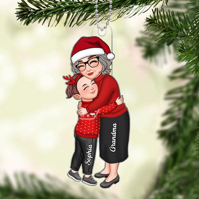 Grandma & Grandkid Hugging Christmas Gift For Granddaughter Grandson - Personalized Acrylic Ornament - Gift For Granddaughter, Grandson