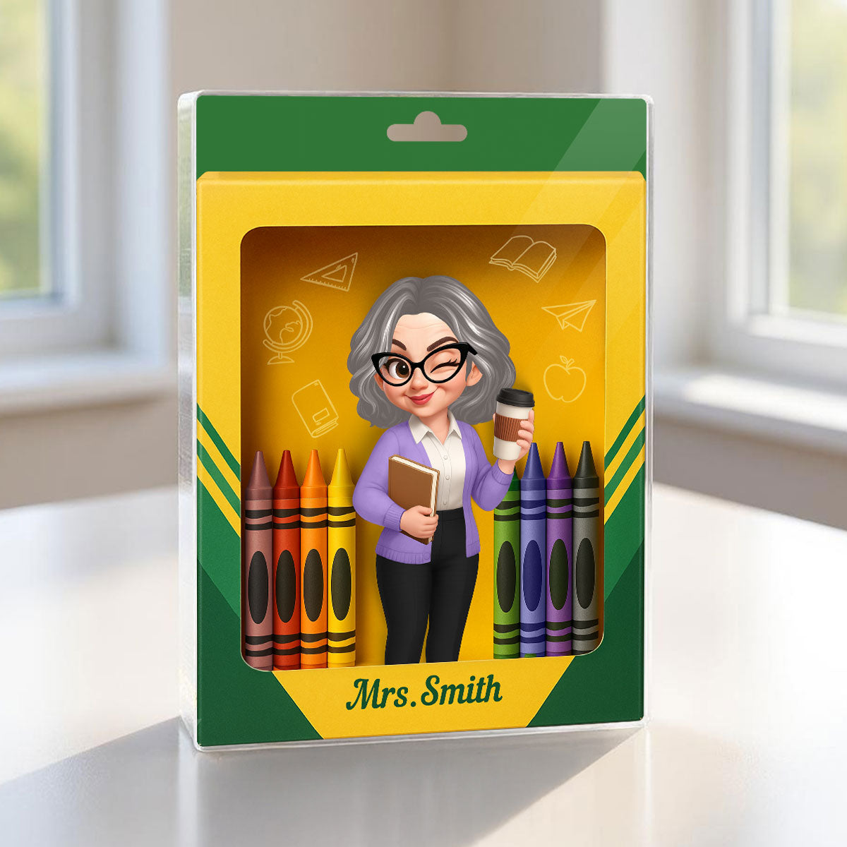 3D Effect Teacher Inside Crayon Box Personalized Acrylic Block, Back To School Gift for Teachers