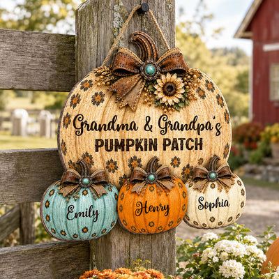 Cozy Rustic Western Fall Season Grandpa Grandma Pumpkin Patch - Personalized Wood Sign - Fall Decoration For Grandparents
