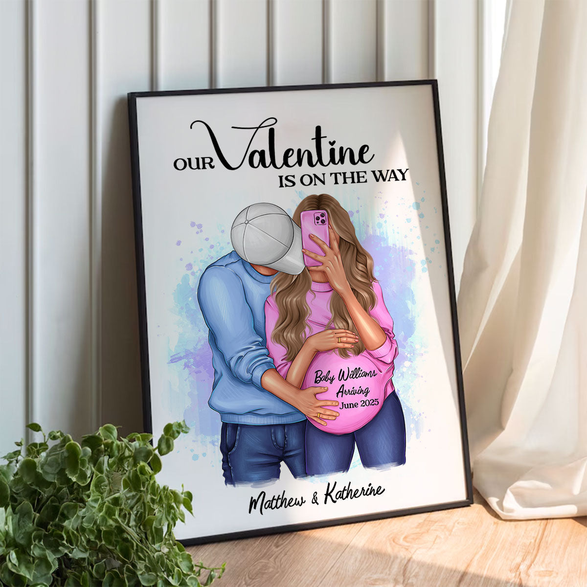 Hugging Couple, Expecting Parents, Pregnancy Couple Personalized Poster,  Gift, Pregnancy Announcement