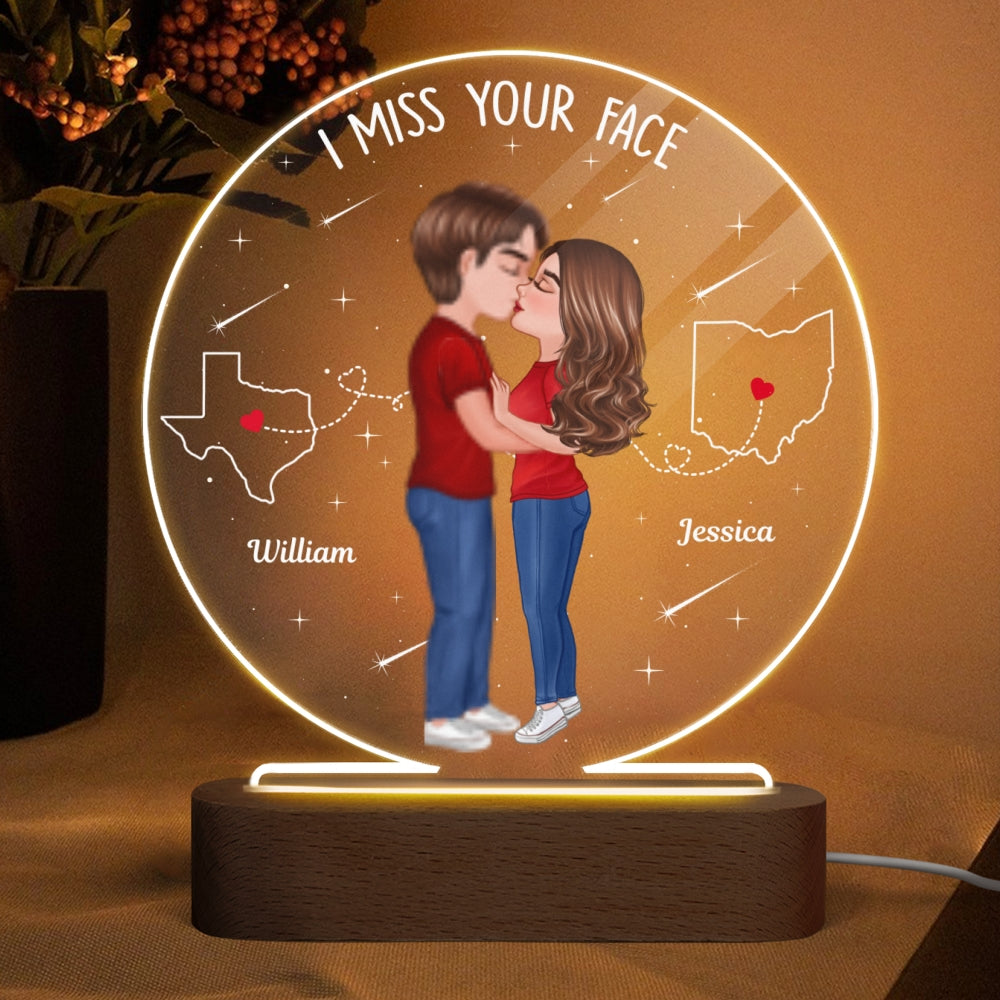 Long Distance Couple Kising State Map Personalized Circle Acrylic LED Night Light