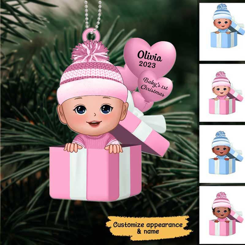Baby First Christmas Gift Box Personalized Acrylic Ornament