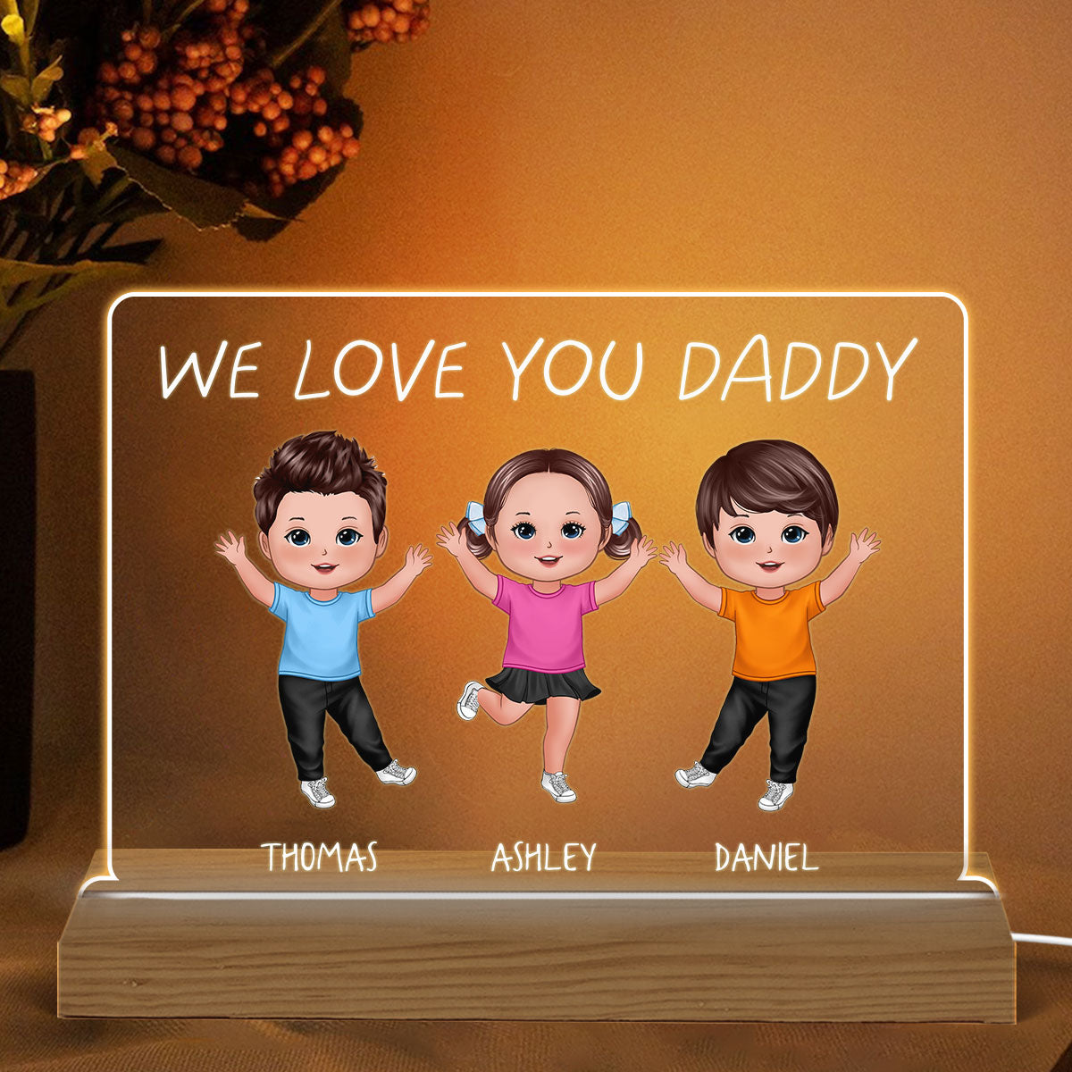 We Love You Daddy Grandpa Happy Doll Kids Father‘s Day Gift Personalized Custom Shape Acrylic Plaque Warm LED Night Light