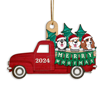 Happy Dog On Truck Personalized Wooden Ornament