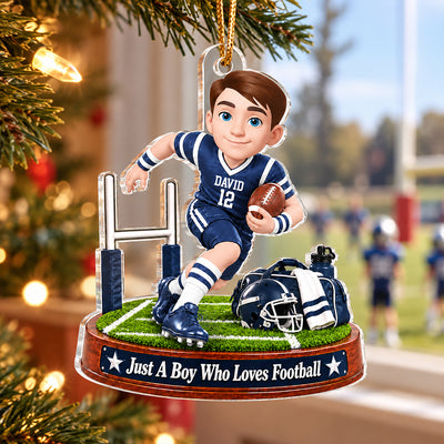 Just a Boy Who Loves Football - Personalized Acrylic Ornament - Christmas Gift for Son, Grandson