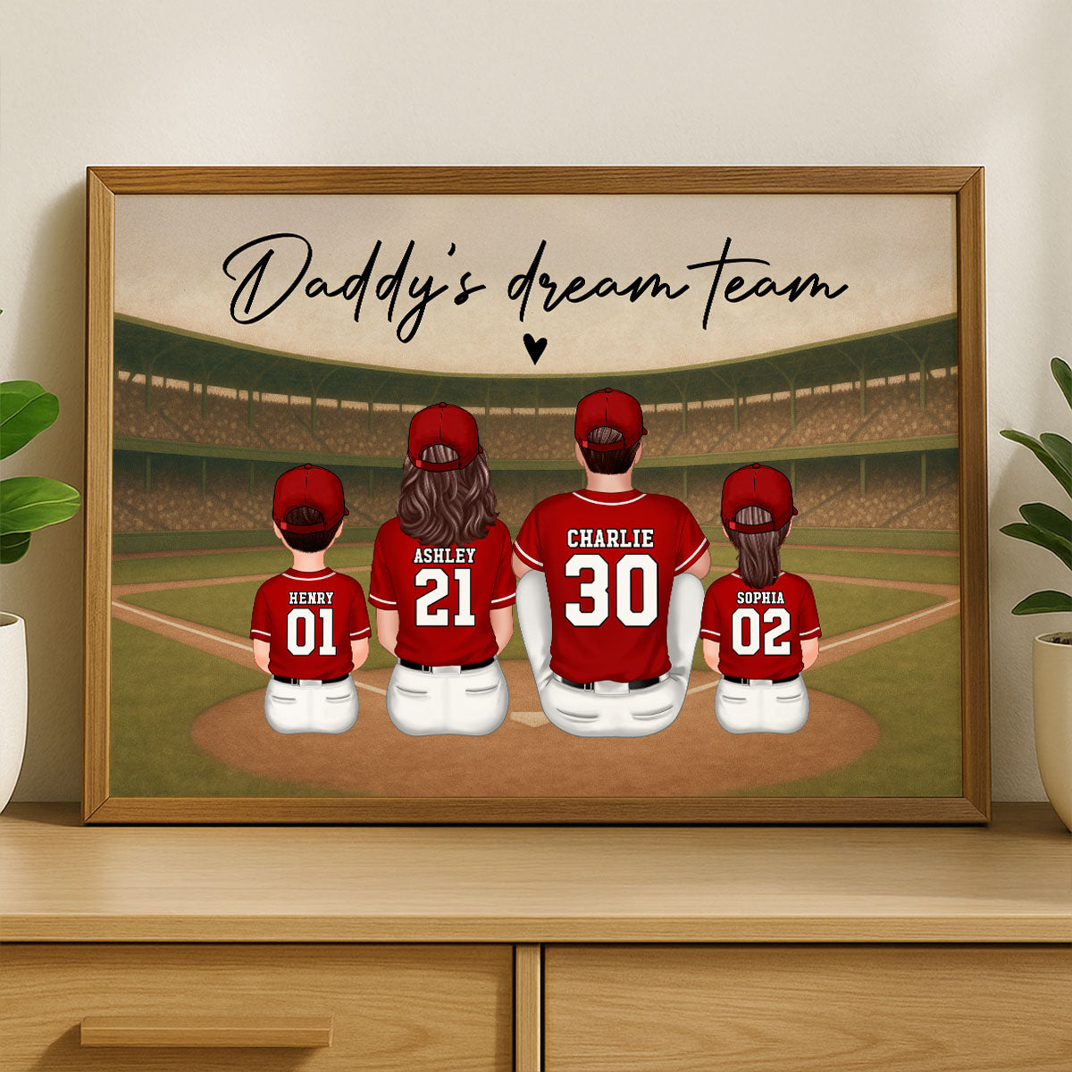 Retro Vintage Baseball Family Daddy's Dream Team Personalized Poster| Heartfelt Father's Day Gift For Dad, Husband