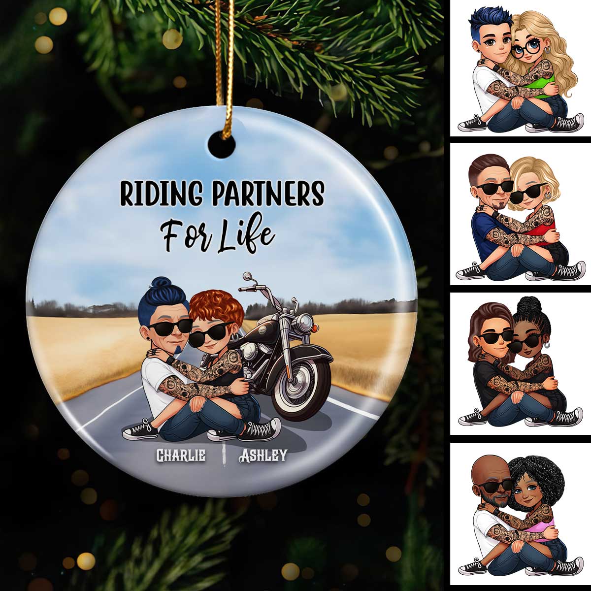 Couple Riding Side By Side Personalized Ornament for Biker Couples, Anniversary Gift, Christmas in July Gift for him, for her